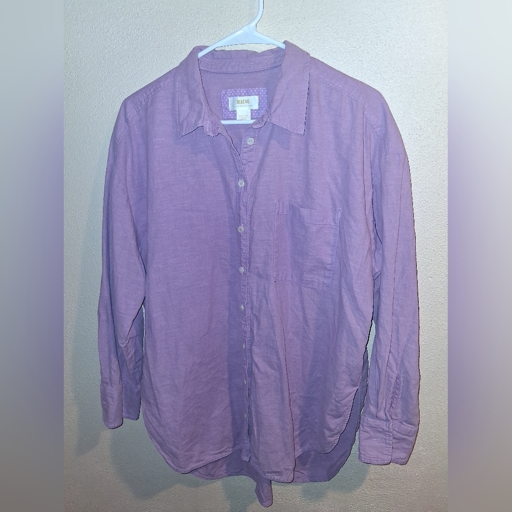 Maeve By Anthropologie Lilac Linen Blend Butyon Down Oversized Top M - Picture 2 of 7